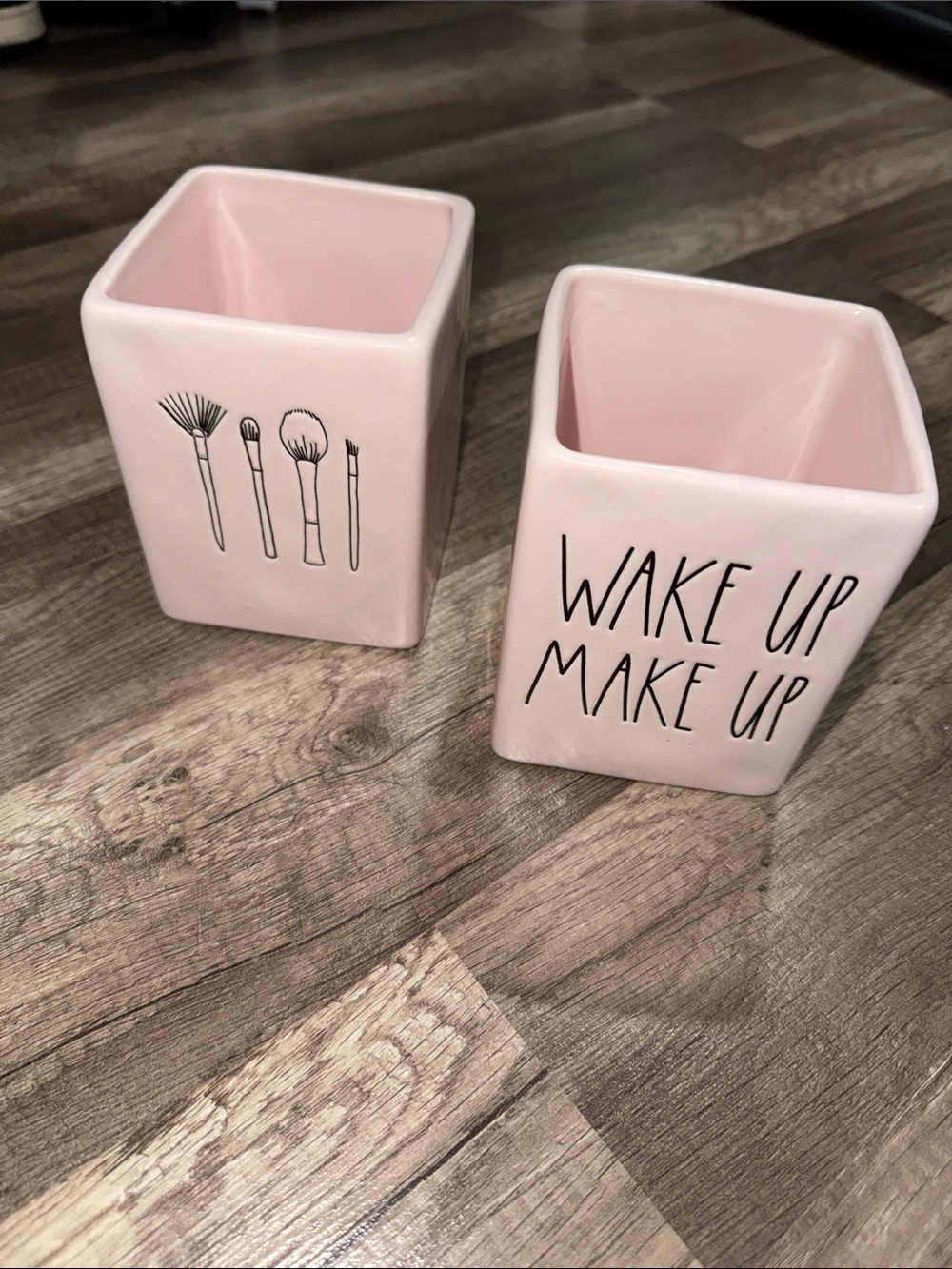 Rae Dunn - Pink Ceramic Makeup Brush Holders - Wake Up Make Up.